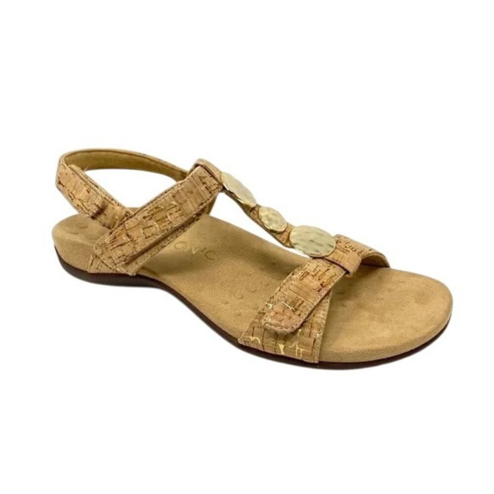 Vionic Womens Rest Farra Cork Sandals With Gold Accent Discs Size 8W
